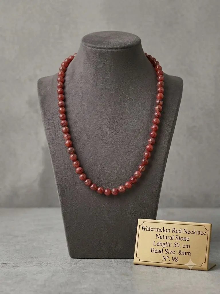 Watermelon Red Necklace, Natural Stone, Length 50. cm, Bead Size 8mm, ABC_NEC_98 (1 of 1)