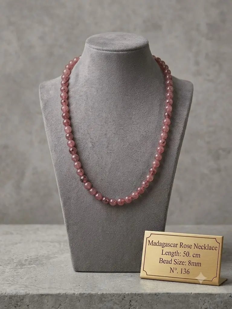 Madagascar Rose Necklace, Length 50. cm, Bead Size 8mm, ABC_NEC_136: Madagascar Rose Necklace, Length 50. cm, Bead Size 8mm, ABC_NEC_136 Registered GIA Client for Natural Diamonds & Gemstones in the USA. Certificates of Authenticity for Our Hand-Knotted Rugs & Kilims. 
