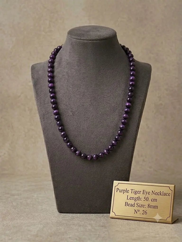 Purple Tiger Eye Necklace, Length 50. cm, Bead Size 8mm, ABC_NEC_26