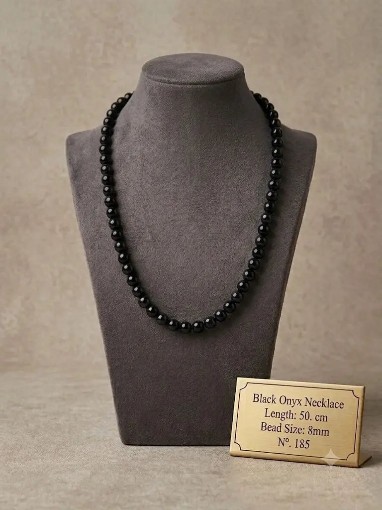 Black Onyx Necklace, Length 50. cm, Bead Size 8mm, ABC_NEC_185