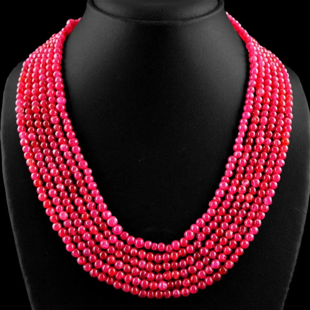 Exceptional Quality 517.00 CTS EARTH MINED 6 STRAND ENHANCED RUBY ROUND SHAPE BEADS NECKLACE (DG): AAA+ Certified Quality 517.00 CTS EARTH MINED 6 STRAND ENHANCED RUBY ROUND SHAPE BEADS NECKLACE (DG) We can arrange GIA certification and verification for vintage jewelry, diamonds, and gemstones. The