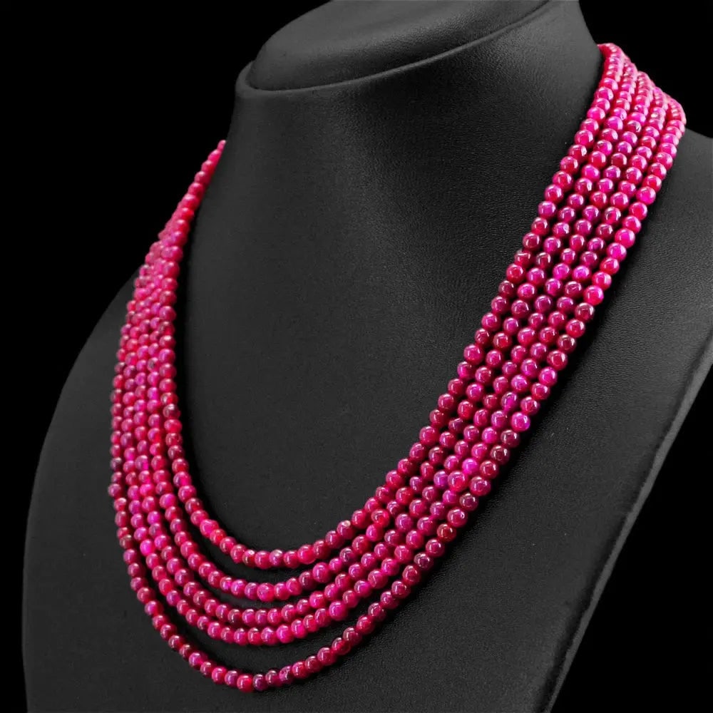 Exceptional Quality 290.00 CTS EARTH MINED RED RUBY 5 STRAND ROUND BEADS HAND MADE NECKLACE (DG): AAA+ Certified Quality 290.00 CTS EARTH MINED RED RUBY 5 STRAND ROUND BEADS HAND MADE NECKLACE (DG) We can arrange GIA certification and verification for vintage jewelry, diamonds, and gemstones. The 
