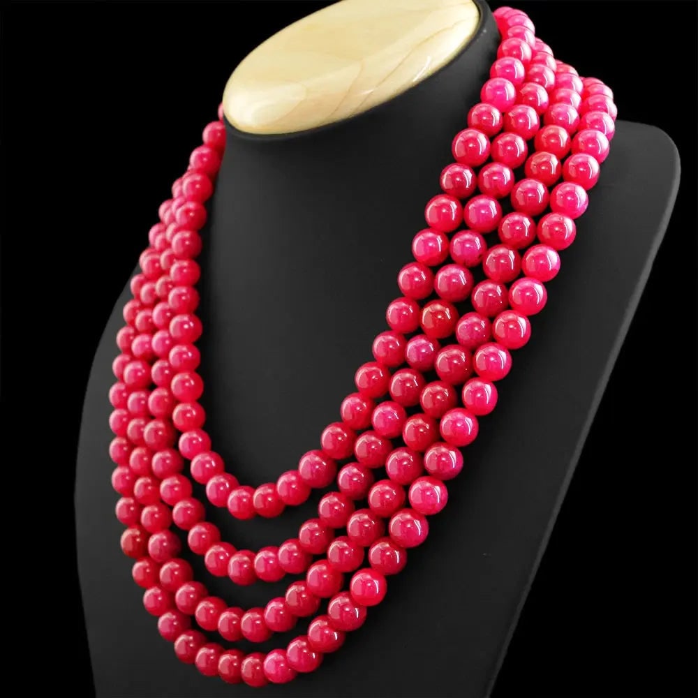 Exceptional Quality 1056.00 CTS ENHANCED RUBY RARE 4 STRAND ROUND SHAPE BEADS NECKLACE (DG): AAA+ Certified Quality 1056.00 CTS ENHANCED RUBY RARE 4 STRAND ROUND SHAPE BEADS NECKLACE (DG) We can arrange GIA certification and verification for vintage jewelry, diamonds, and gemstones. The cost 