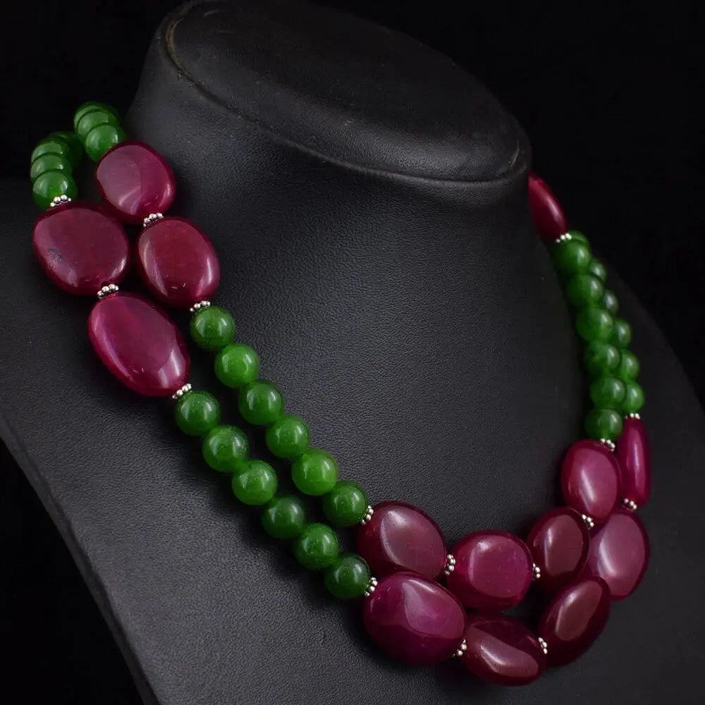 Exceptional Quality 644 Cts Earth Mined 2 Strand Ruby & Jade Beads Womens Necklace Jewelry JK 13E387: AAA+ Certified Quality 644 Cts Earth Mined 2 Strand Ruby & Jade Beads Womens Necklace Jewelry JK 13E387 We can arrange GIA certification and verification for vintage jewelry, diamonds, and gemston