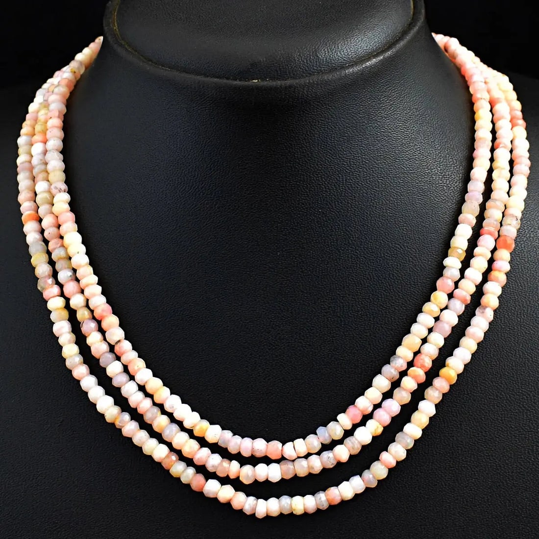 Exceptional Quality 211 Cts 3 Strand Pink Australian Opal Round Cut Beads Necklace JK 05E295 (1 of 1)
