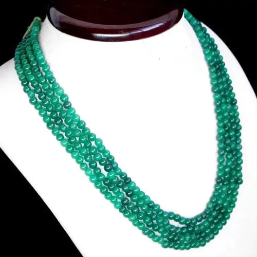 Exceptional Quality TOP QUALITY RARE 399.00 CTS 4 STRAND GREEN EMERALD ROUND BEADS NECKLACE (1 of 1)