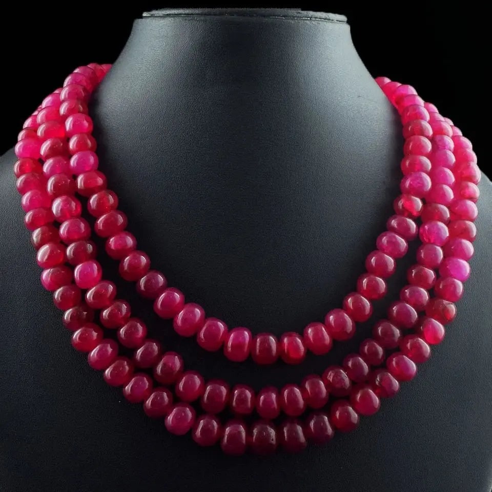 Exceptional Quality Exclusive Red Ruby 3 Strand 1260.00 Cts Wonderful Necklace Jewelery VK 16 E633 (1 of 1)