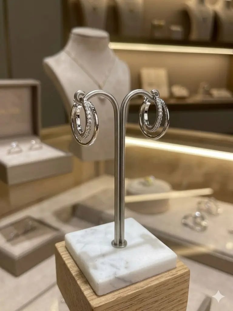 Exceptional Quality, Crossed Double Ring Earrings, Silver - 925, Weight 6.1gm., Round Crystals: AAA+ Certified Quality, Crossed Double Ring Earrings, Silver - 925, Weight 6.1gm., Round Crystals Gemstone, CJABC-ote4237 We can arrange GIA certification and verification for vintage jewelry, diamond