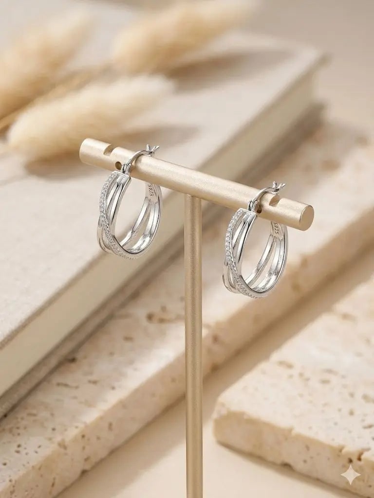 Exceptional Quality, Pair of Crossed Double Ring Earrings, Quality: Silver-925, Weight: 3.4gm.: AAA+ Certified Quality, Pair of Crossed Double Ring Earrings, Quality: Silver-925, Weight: 3.4gm. CJABC-JZ385 We can arrange GIA certification and verification for vintage jewelry, diamonds, and gemst