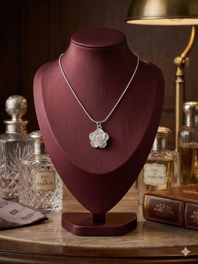 Exceptional Quality, Length 30cm., Weight 10.8gm., Quality 925-Silver, CJABC-mn025 (Rose Pendent and: AAA+ Certified Quality, Length 30cm., Weight 10.8gm., Quality 925-Silver, CJABC-mn025 (Rose Pendent and Chain ) We can arrange GIA certification and verification for vintage jewelry, diamonds, and gem