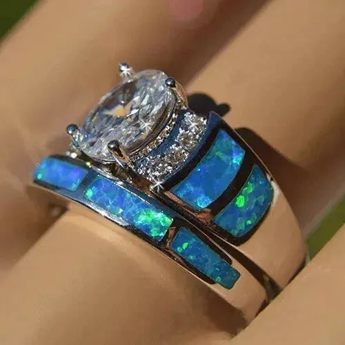 Exceptional Quality 2pcs/set 925 Silver Ring Women Cubic Sapphire Jewelry Wedding Ring Size 7: Our gemstones are organic, Sapphire stones suitable for investment, collectors, and fine jewelry, each accompanied by an authentic certification. Our 925 silver pieces are rhodium-plated and finished 