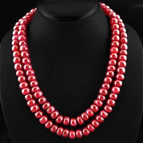 Exceptional Quality 876.95 CTS EARTH MINED BEST RED RUBY 2 LINE ROUND SHAPED BEADS NECKLACE (RS) (1 of 1)