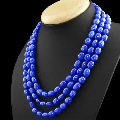 Exceptional Quality 612.50 CTS EARTH MINED 3 STRAND RICH BLUE SAPPHIRE OVAL SHAPE BEADS NECKLACE: AAA+ Quality 612.50 Cts Earth-Mined RICH BLUE SAPPHIRE 3-Strand Beaded Necklace Product Details: Gemstone: SAPPHIRE (Earth-Mined) Total Weight: Approx. 612.50 Carats Bead Shape: OVAL Strands: 3 Strand