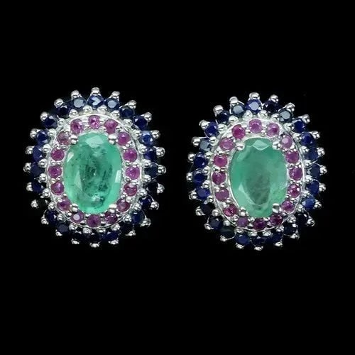 Exceptional Quality 925 Sterling Silver Earrings Oval Emerald 6x4mm Ruby Sapphire Gemstone Jewelry: Our gemstones are organic, natural stones suitable for investment, collectors, and fine jewelry, each accompanied by an authentic certification. Our 925 silver pieces are rhodium-plated and finished w