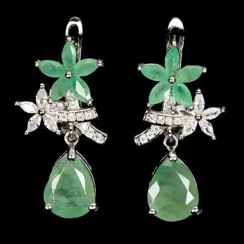 Exceptional Quality 925 Sterling Silver Earrings Pear Emerald 9x7mm Gemstone Jewelry Cus-Jew94 (1 of 1)