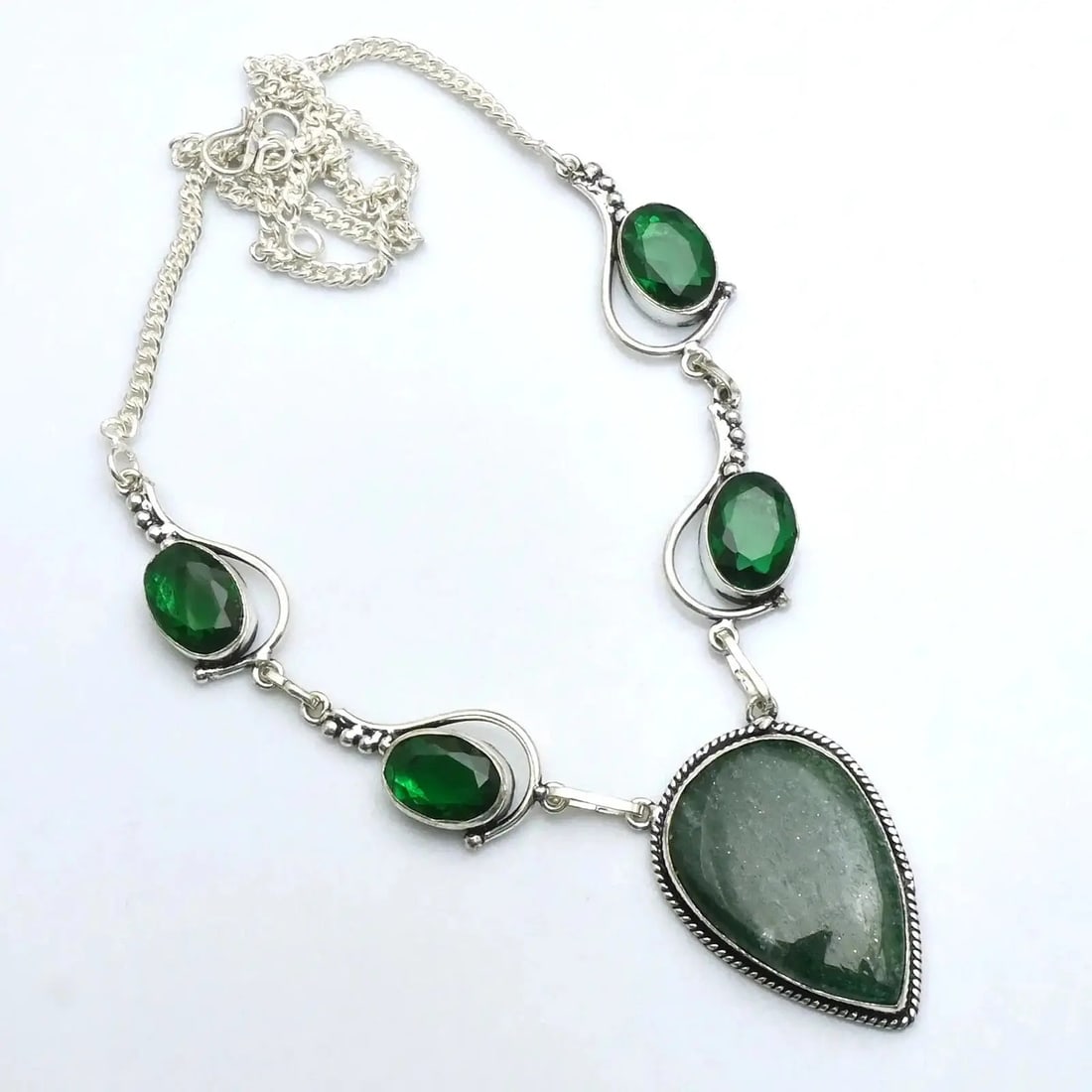 Exceptional Quality Green Aventurine Green Quartz Gemstone Handmade Necklace Jewelry 26 Gms: Our gemstones are organic, natural stones suitable for investment, collectors, and fine jewelry, each accompanied by an authentic certification. Our 925 silver pieces are rhodium-plated and finished w