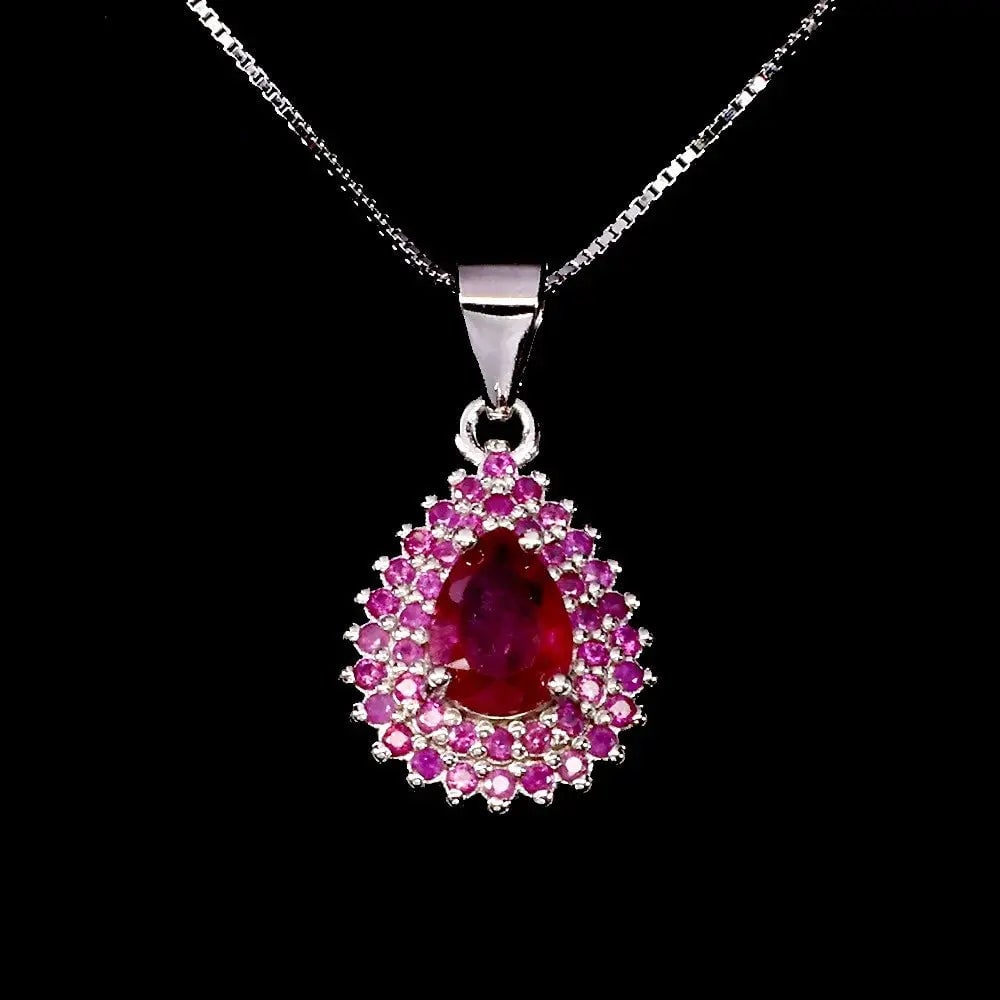 Exceptional Quality 925 Sterling Silver Necklace Pear Ruby 7x5mm Gemstone Jewelry 18inches: Our gemstones are organic, natural stones suitable for investment, collectors, and fine jewelry, each accompanied by an authentic certification. Our 925 silver pieces are rhodium-plated and finished w