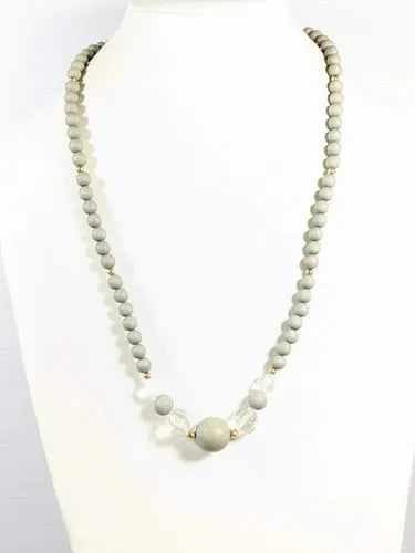 Exceptional Quality Gold Tone Gray Round Wood bead Clear Acrylic Longer necklace 26 inches: Our gemstones are organic, natural stones suitable for investment, collectors, and fine jewelry, each accompanied by an authentic certification. Our 925 silver pieces are rhodium-plated and finished w