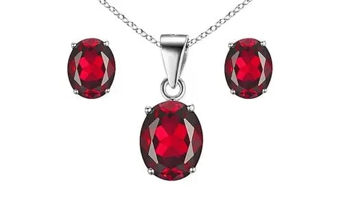 Exceptional Quality 925 Sterling Silver Ruby Oval Cut Pendant Necklace and Earring Set For Women: Our gemstones are organic, natural stones suitable for investment, collectors, and fine jewelry, each accompanied by an authentic certification. Our 925 silver pieces are rhodium-plated and finished w