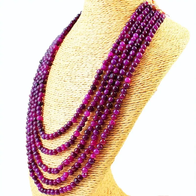 Exceptional Quality 575.00 Cts Earth Mined 5 Strand Red Ruby Round Shape Beads Necklace Cus-Jew130: Our gemstones are organic, natural stones suitable for investment, collectors, and fine jewelry, each accompanied by an authentic certification. Our 925 silver pieces are rhodium-plated and finished w