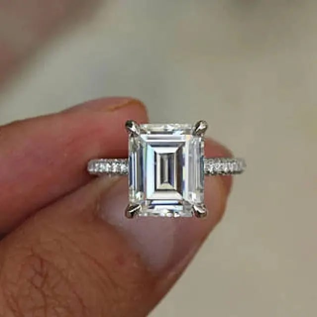 Exceptional Quality 3.44 Ct Emerald Cut Lab Created Diamond Engagement Ring 14K White Gold Plated: Our gemstones are organic, natural stones suitable for investment, collectors, and fine jewelry, each accompanied by an authentic certification. Our 925 silver pieces are rhodium-plated and finished w