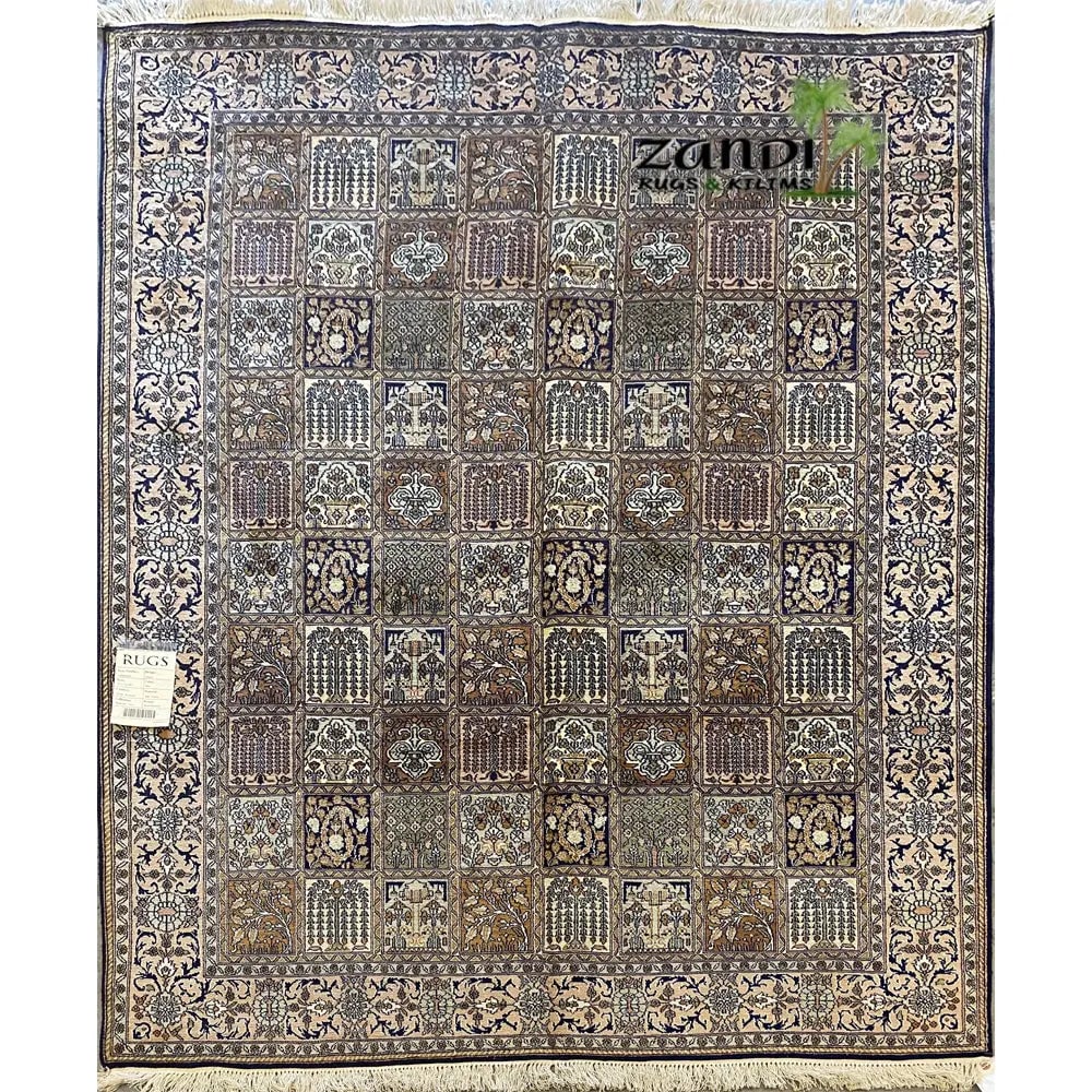 One Of The Kind Kashmiri Hand-Knotted Silk Rug 6'11'' x 5'0'': ABC Rugs Kilims Collection Hand Knotted Indian Kashmir Floral Design Rug Size 6'11''X5'0'' (Rr11524) (Z_Abcr02389) (Brown, Rose) Hand knotted and meticulously crafted by Indian artisans, this stunning
