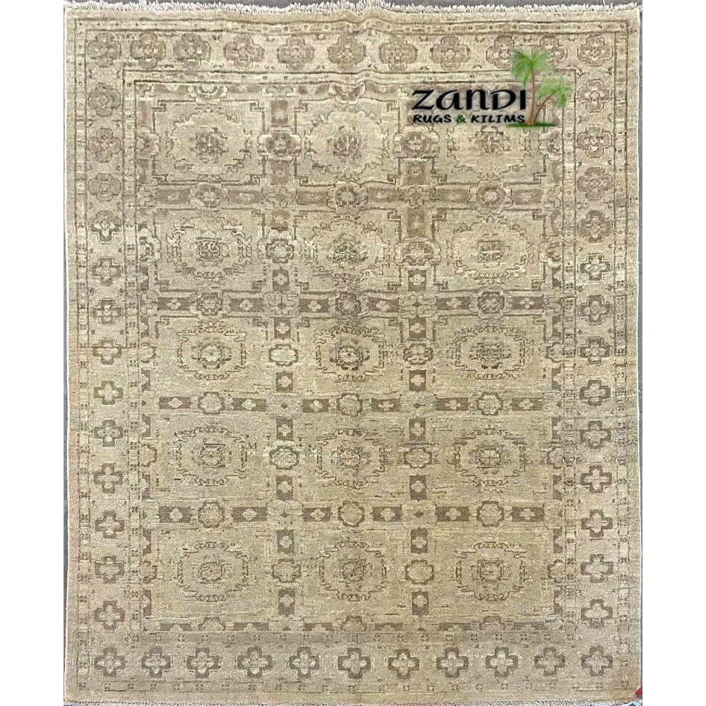 Hand Knotted One Of The Kind Peshawar And Khotan Rug 6'10" x 4'11" Pes_Kho_01: ABC Rugs Kilims Collection Hand Knotted Afghani Khotan Design Rug Size 6'10''X4'11'' (Rr11533) (Z_6004) (Cream, Camel) Hand knotted and meticulously crafted by Afghan artisans, this stunning Afghani R