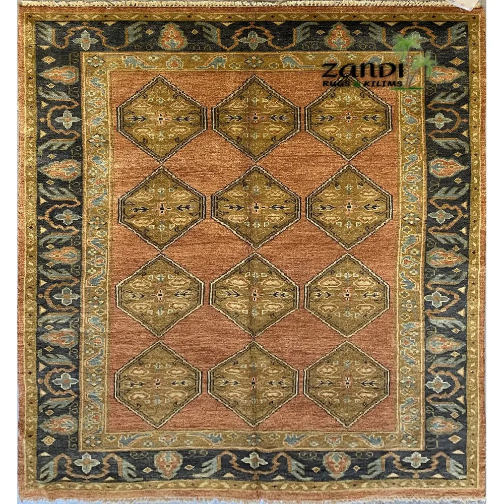 One Of The Kind Indian Hand-Knotted Rug 5'6''X8'6'': ABC Rugs Kilims Collection Hand Knotted Indian Agra Traditional Design Rug Size 5'6''X8'6'' (Rr10328) (Z_Abcr01097) (Red, Brown) Hand knotted and meticulously crafted by Indian artisans, this stunning