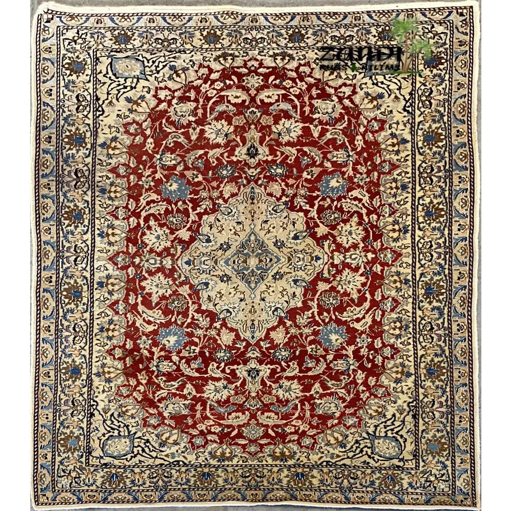 Hand Knotted One Of The Kind Peshawar And Khotan Rug 9'0" x 7'9" Pes_Kho_04: ABC Rugs Kilims Collection Hand Knotted Afghani Khotan Design Rug Size 9'0''X7'9'' (Rr11556) (Z_R11556) (Red, Cream, Blue) Hand knotted and meticulously crafted by Afghan artisans, this stunning Afgha