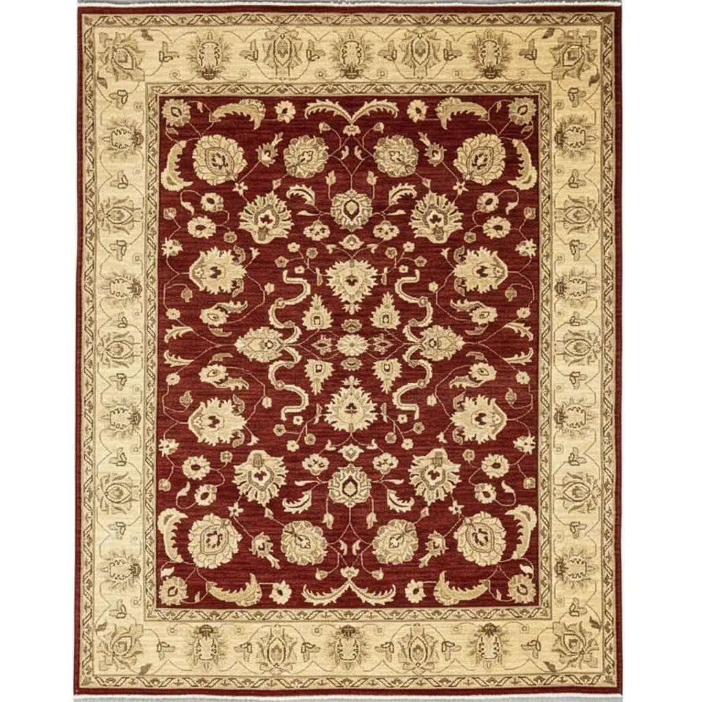 Hand Knotted One Of The Kind Peshawar And Khotan Rug 7'11" x 9'9" Pes_Kho_15: ABC Rugs Kilims Collection Hand Knotted Pakistani Peshawar Traditional Design Rug Size 7'11''X9'9'' (Rr10169) (Z_Abcr0794) (Red, Gold) Hand knotted and meticulously crafted by Pakistan artisans, this 