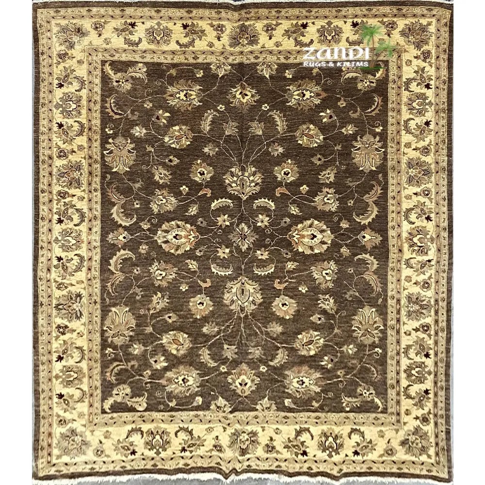 Hand Knotted One Of The Kind Peshawar And Khotan Rug 7'11" x 8'9" Pes_Kho_19: ABC Rugs Kilims Collection Hand Knotted Pakistani Peshawar Traditional Design Rug Size 7'11''X8'9'' (Rr10166) (Z_Abcr01823) (Cream, Brown) Hand knotted and meticulously crafted by Pakistan artisans, t