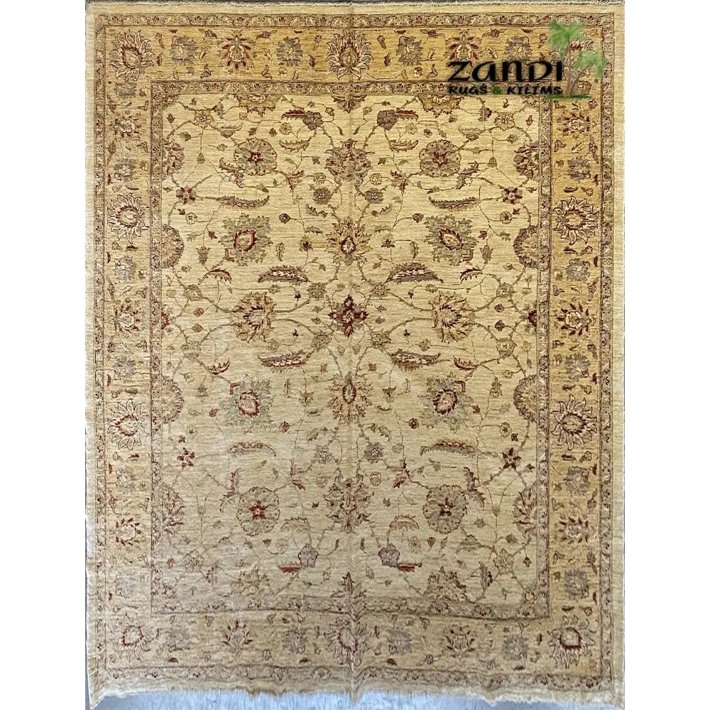 Hand Knotted One Of The Kind Peshawar And Khotan Rug 8'10" x 8'3" Pes_Kho_29: ABC Rugs Kilims Collection Hand Knotted Pakistani Peshawar Traditional Design Rug Size 8'10''X8'3'' (Rr10145) (Z_Abcr01768) (Camel, Cream) Hand knotted and meticulously crafted by Pakistan artisans, t