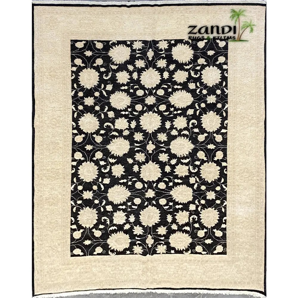 Hand Knotted One Of The Kind Peshawar And Khotan Rug 8'2" x 11'3" Pes_Kho_32: ABC Rugs Kilims Collection Hand Knotted Pakistani Choobi Design Rug Size 8'2''X11'3'' (Rr10179) (Z_8548) (Black, Gold) Hand knotted and meticulously crafted by Pakistan artisans, this stunning Pakista