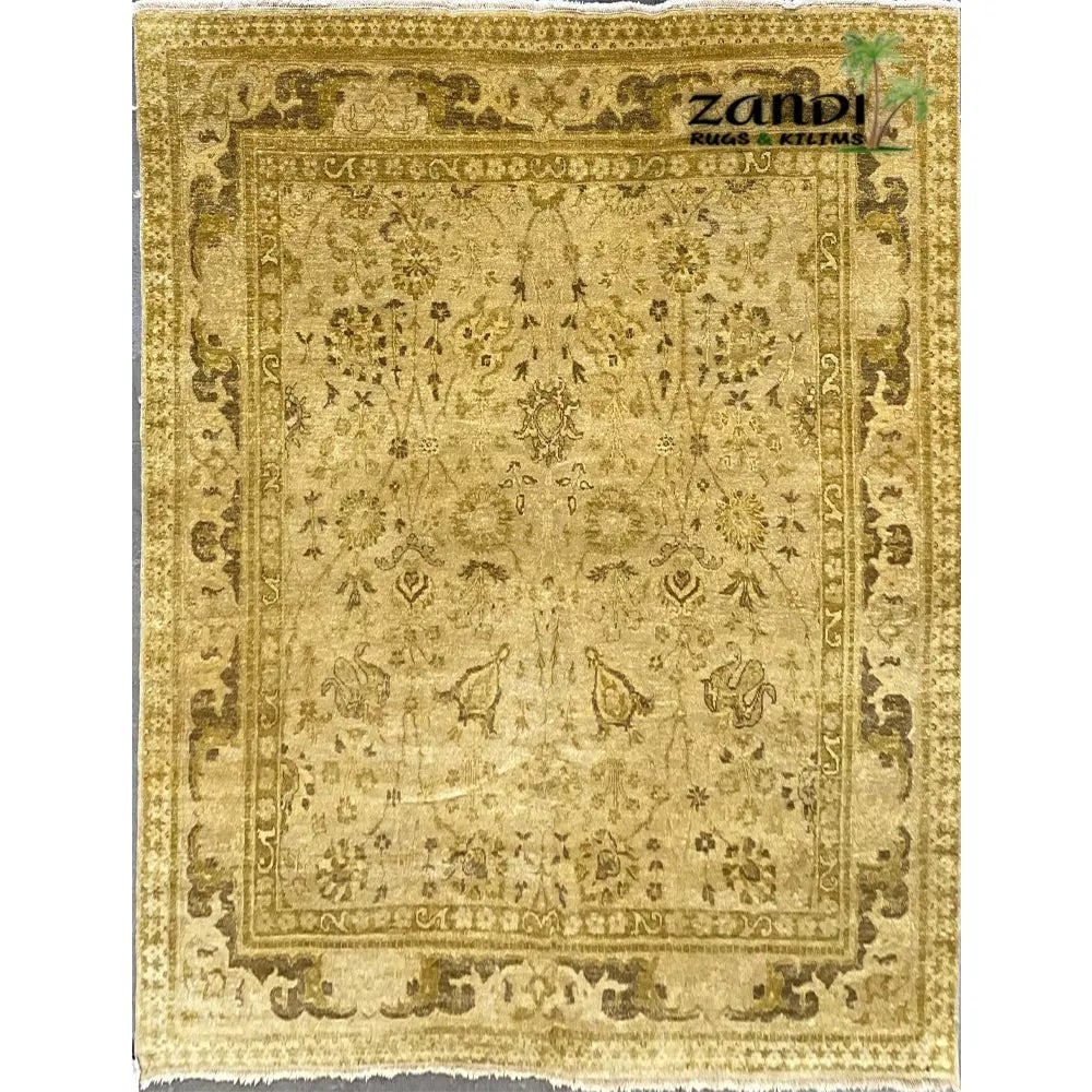 One Of The Kind Indian Hand-Knotted Rug 7'11''X10'0'': ABC Rugs Kilims Collection Hand Knotted Indian Oushak Design Rug Size 7'11''X10'0'' (Rr10336) (Z_7925) (Cream, Green) Hand knotted and meticulously crafted by Indian artisans, this stunning Indian Han
