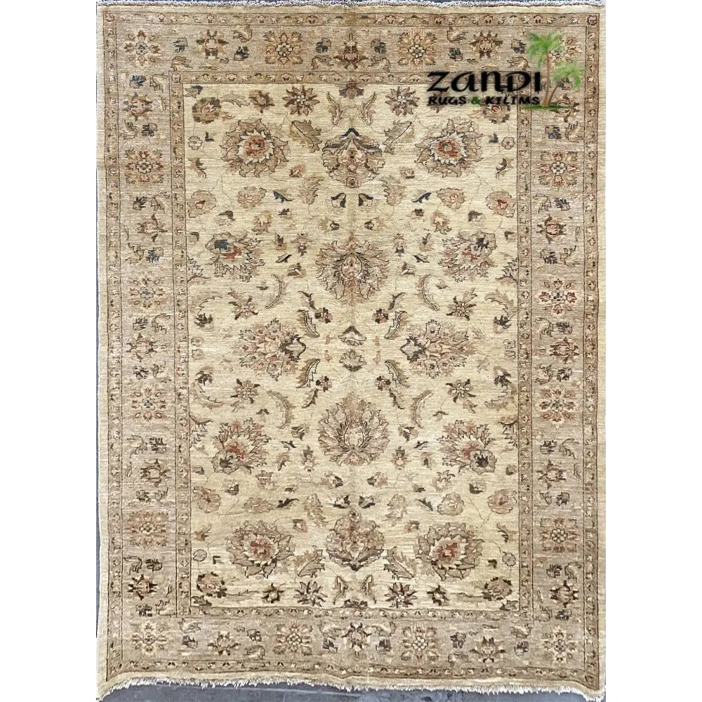 Hand Knotted One Of The Kind Peshawar And Khotan Rug 6'0" x 9'0" Pes_Kho_40: ABC Rugs Kilims Collection Hand Knotted Pakistani Peshawar Traditional Design Rug Size 6'0''X9'0'' (Rr10338) (Z_Abcr01750) (Camel, Cream) Hand knotted and meticulously crafted by Pakistan artisans, th