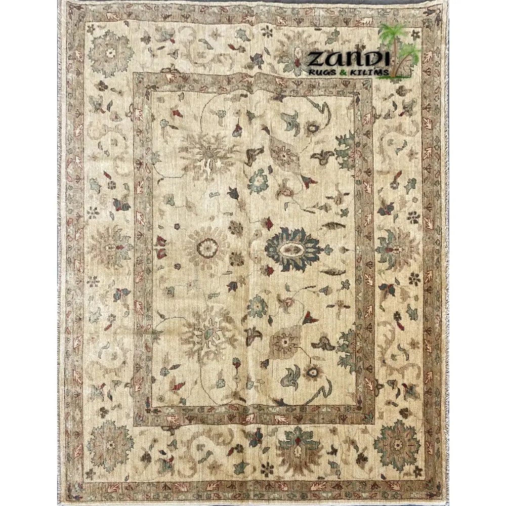 Hand Knotted One Of The Kind Peshawar And Khotan Rug 6'0" x 7'8" Pes_Kho_43: ABC Rugs Kilims Collection Hand Knotted Pakistani Peshawar Traditional Design Rug Size 6'0''X7'8'' (Rr10303) (Z_Abcr01767) (Camel, Cream) Hand knotted and meticulously crafted by Pakistan artisans, th