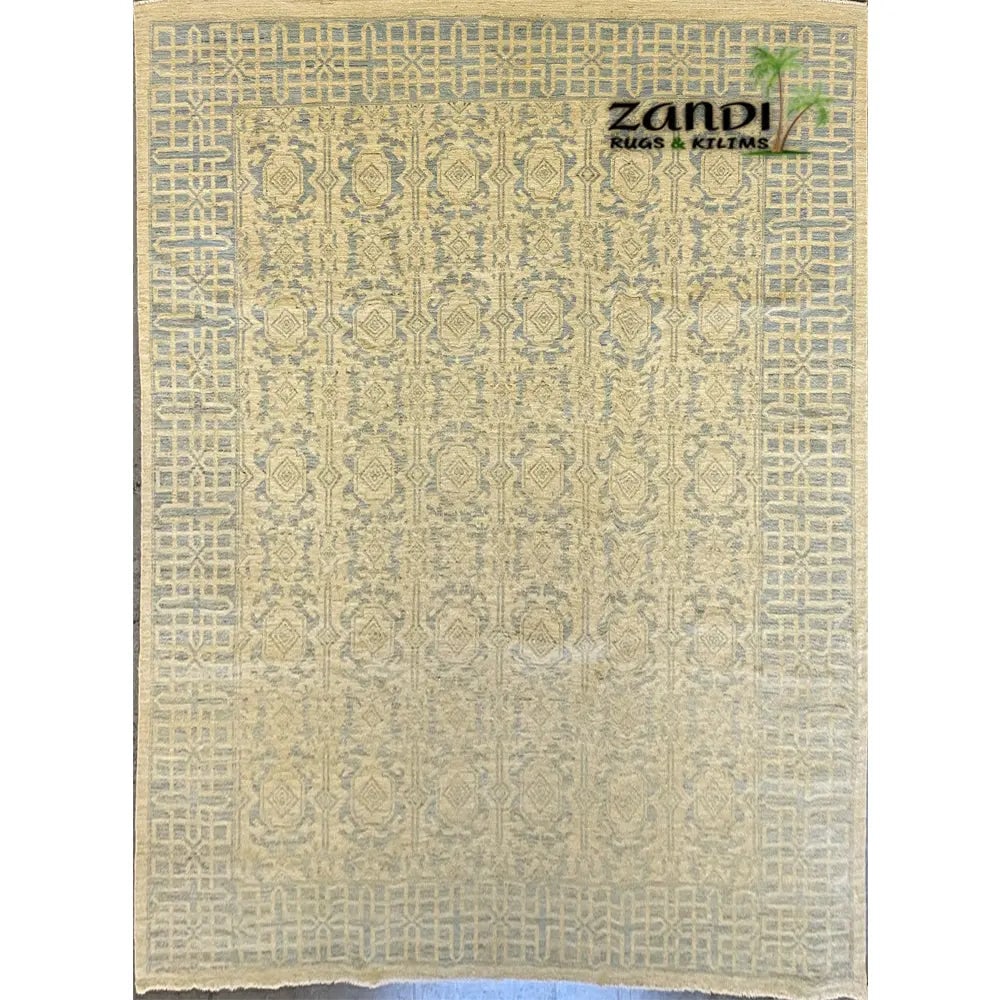 Hand Knotted One Of The Kind Peshawar And Khotan Rug 9'11" x 8'1" Pes_Kho_54: ABC Rugs Kilims Collection Hand Knotted Afghani Khotan Design Rug Size 9'11''X8'1'' (Rr10117) (Cream, Gray) Hand knotted and meticulously crafted by Afghan artisans, this stunning Afghani Rug Hand Kno