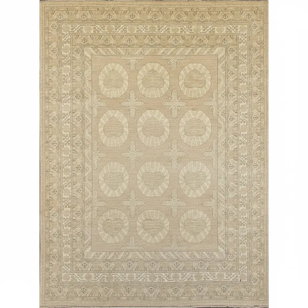 Hand Knotted One Of The Kind Peshawar And Khotan Rug 10'5" x 8'3" Pes_Kho_61: ABC Rugs Kilims Collection Hand Knotted Afghani Khotan Design Rug Size 10'5''X8'3'' (Rr10187) (Z_1193) (Beige) Hand knotted and meticulously crafted by Afghan artisans, this stunning Afghani Rug Hand 
