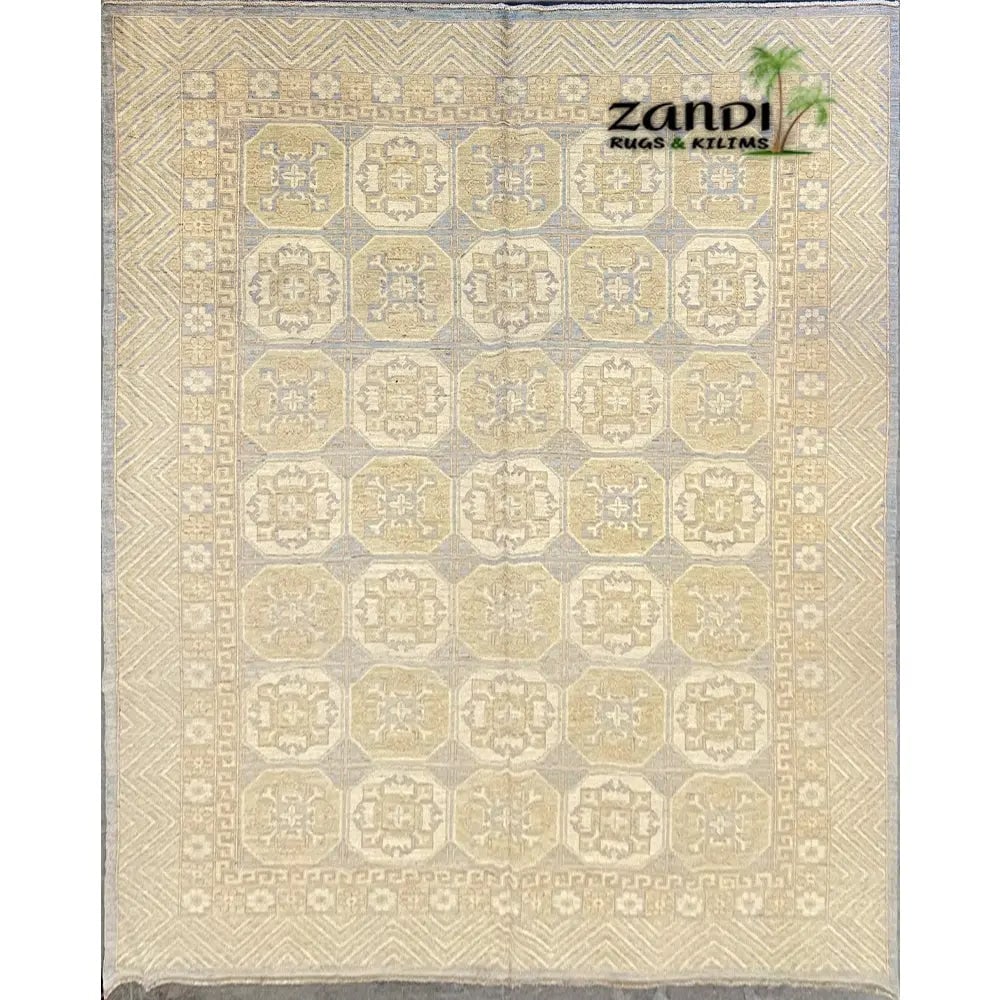 Hand Knotted One Of The Kind Peshawar And Khotan Rug 9'0" x 11'6" Pes_Kho_73: ABC Rugs Kilims Collection Hand Knotted Afghani Khotan Design Rug Size 9'0''X11'6'' (Rr10137) (Cream, Gray) Hand knotted and meticulously crafted by Afghan artisans, this stunning Afghani Rug Hand Kno