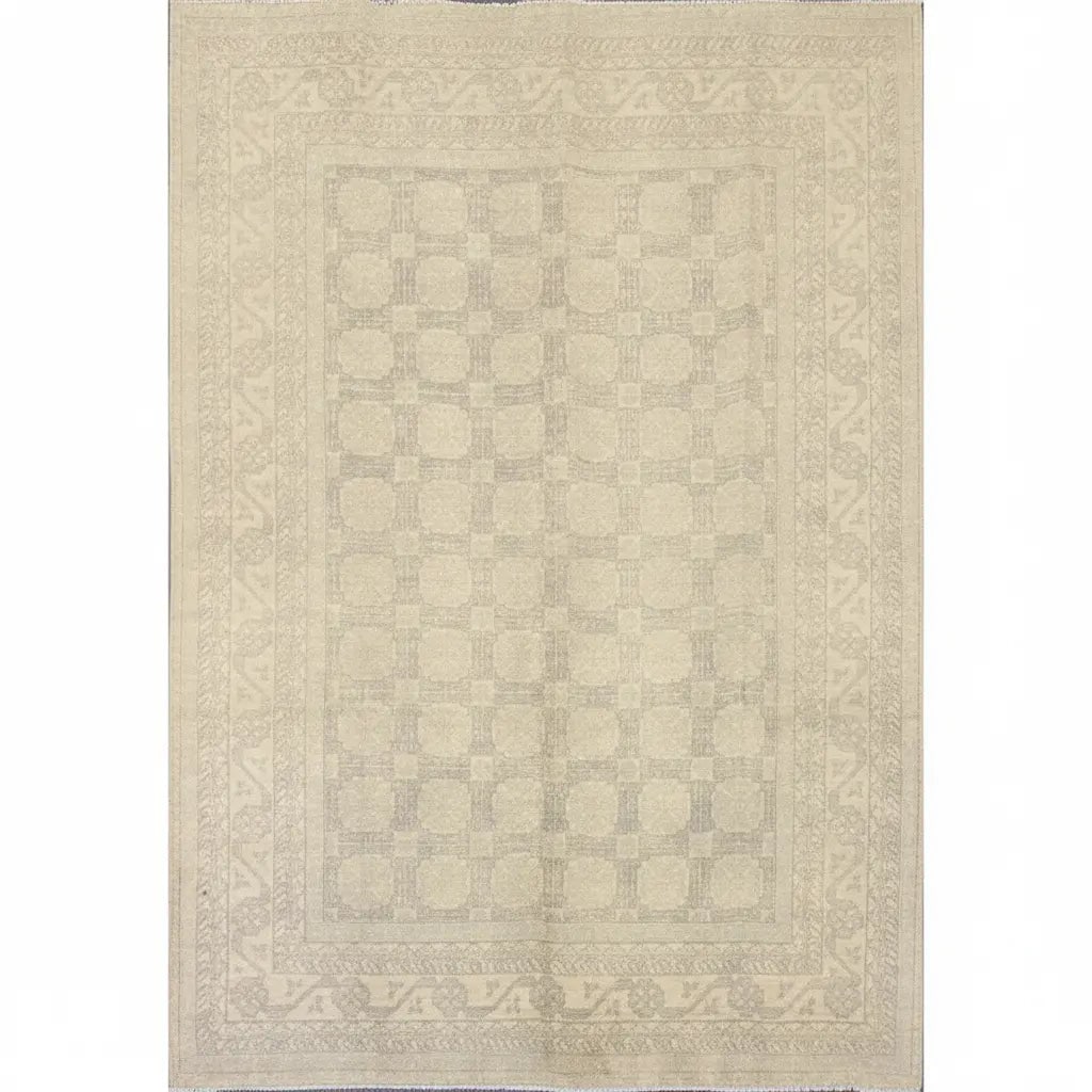 Hand Knotted One Of The Kind Peshawar And Khotan Rug 10'4" x 8'2" Pes_Kho_83: ABC Rugs Kilims Collection Hand Knotted Afghani Khotan Design Rug Size 10'4''X8'2'' Rr11546 (Z_2814) (Cream, Camel) Hand knotted and meticulously crafted by Afghan artisans, this stunning Afghani Rug 