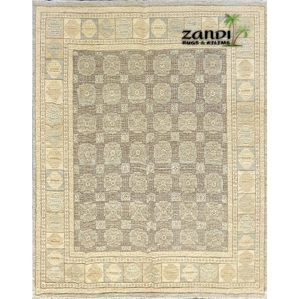 Hand Knotted One Of The Kind Peshawar And Khotan Rug 9'9" x 8'2" Pes_Kho_84: ABC Rugs Kilims Collection Hand Knotted Afghani Khotan Design Rug Size 9'9''X8'2'' (Rr11552) (Z_1831) (Gray, Brown) Hand knotted and meticulously crafted by Afghan artisans, this stunning Afghani Rug 