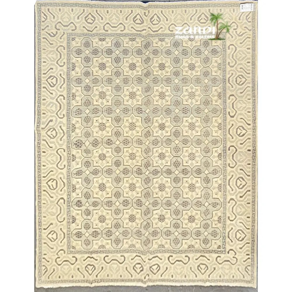 Hand Knotted One Of The Kind Peshawar And Khotan Rug 11'6" x 8'5" Pes_Kho_96: ABC Rugs Kilims Collection Hand Knotted Afghani Khotan Design Rug Size 11'6X8'5 (Rr10103) (Z_2858) (Cream, Gray) Hand knotted and meticulously crafted by Afghan artisans, this stunning Afghani Rug Han