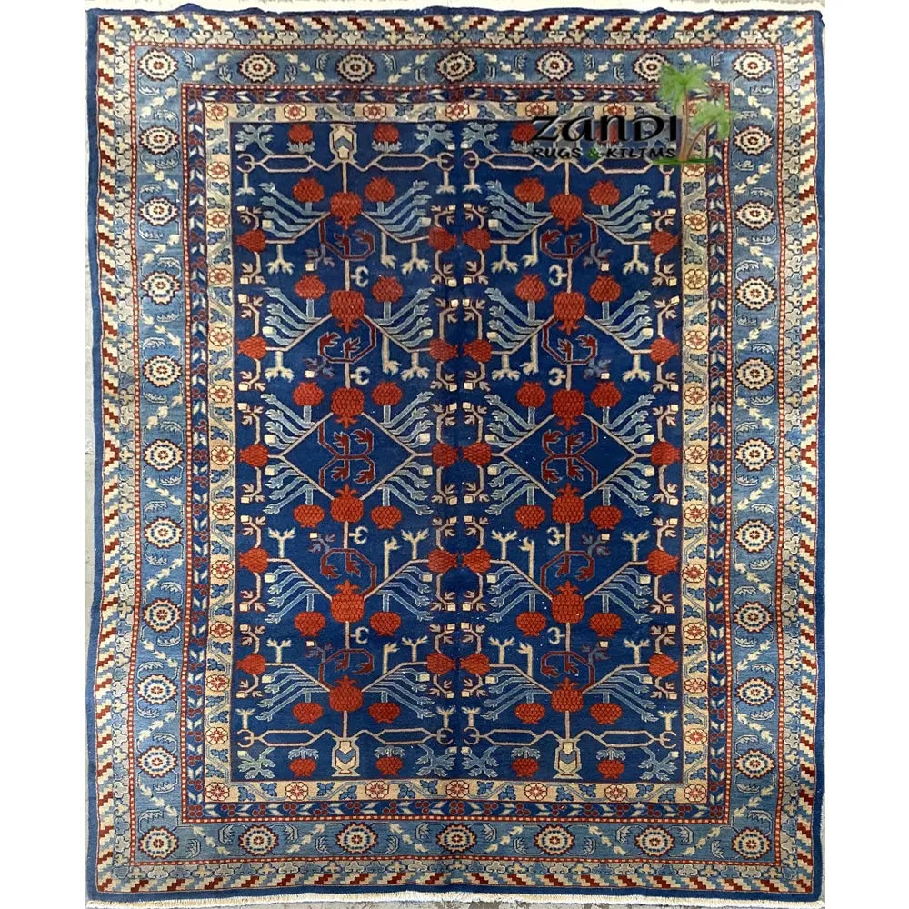 Hand Knotted One Of The Kind Peshawar And Khotan Rug 5'7" x 9'5" Pes_Kho_101: ABC Rugs Kilims Collection Hand Knotted Afghani Khotan Design Rug Size 5'7X9'5 (Rr10394) (Blue, Red) Hand knotted and meticulously crafted by Afghan artisans, this stunning Afghani Rug Hand Knotted Ar