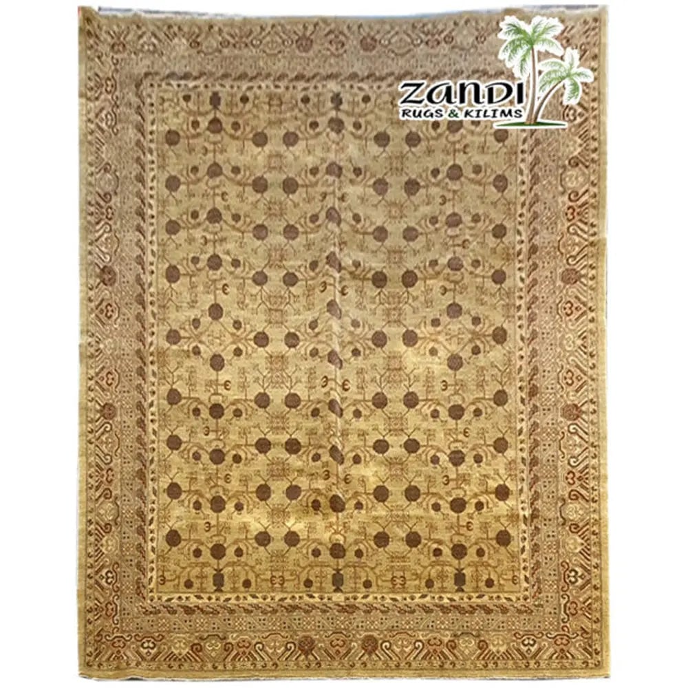 Hand Knotted One Of The Kind Peshawar And Khotan Rug 7'10 x 9'4" Pes_Kho_142: ABC Rugs Kilims Collection Khotan Afghani Wool Rug Size 7'10X9'4 (Gr10129) (Abcr8142) (Cream, Brown) Hand knotted and meticulously crafted by Afghan artisans, this stunning Afghani Rug Hand Knotted Ar