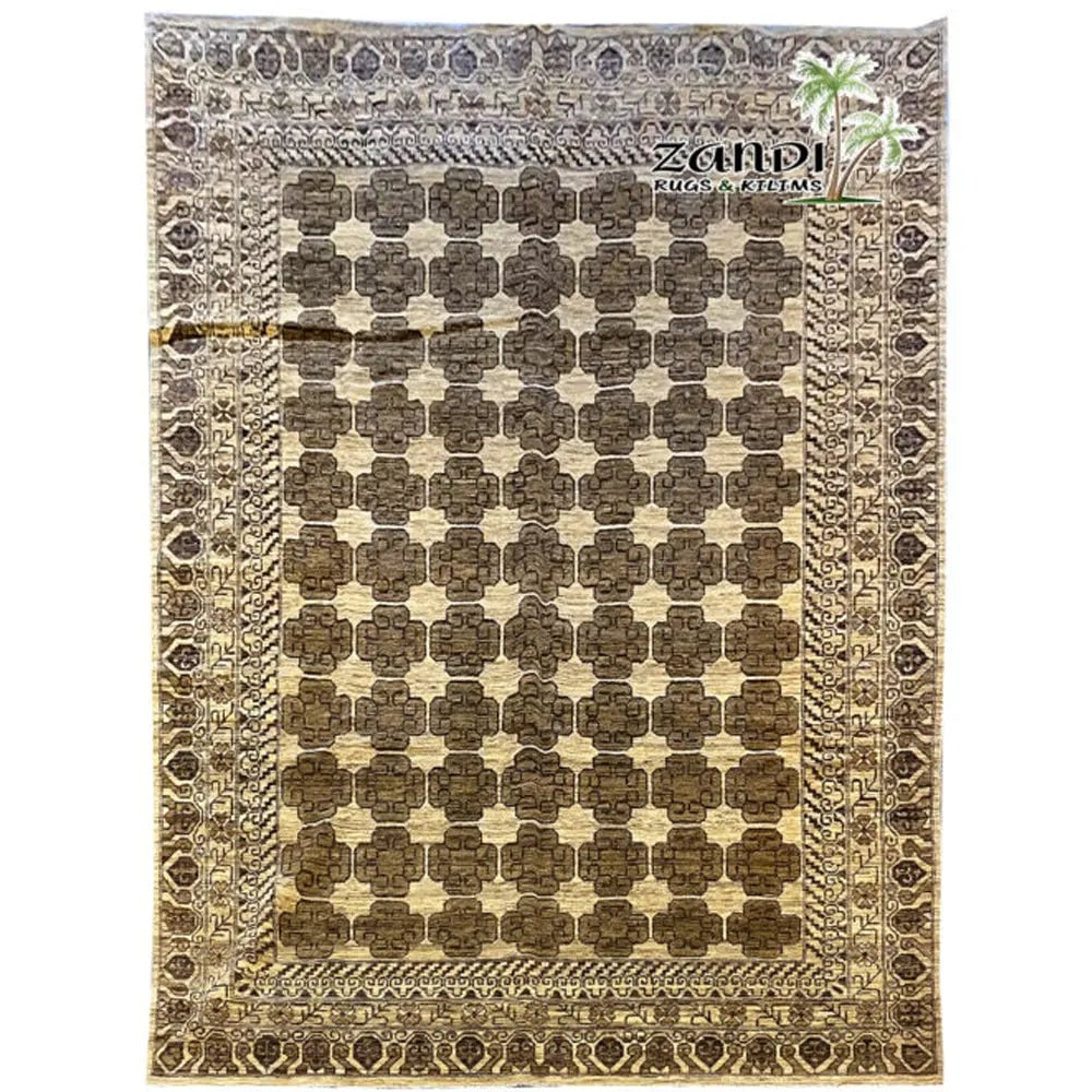 Hand Knotted One Of The Kind Peshawar And Khotan Rug 8'8" x 11'9" Pes_Kho_151: ABC Rugs Kilims Collection Pakistani Traditional Hand Knotted Wool Rug Size 8'8X11'9 (Gr10152) (Cream, Brown) Hand knotted and meticulously crafted by Pakistan artisans, this stunning Pakistan Hand Kn