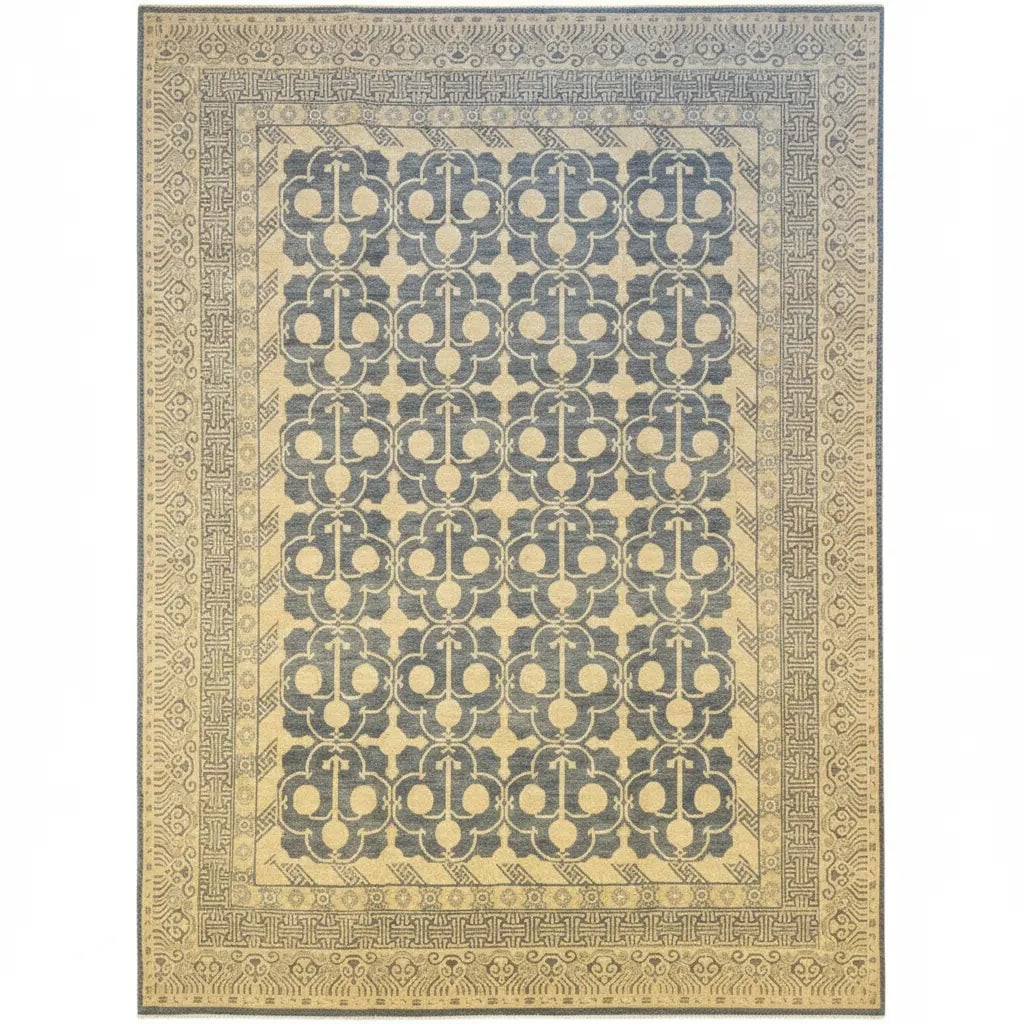 Hand Knotted One Of The Kind Peshawar And Khotan Rug 10'2" x 13'8" Pes_Kho_152: ABC Rugs Kilims Collection Afghan Traditional Hand Knotted Rug 10'2X13'8 (Gr10189) (Cream, Gray) Hand knotted and meticulously crafted by Afghan artisans, this stunning Afghani Rug Hand Knotted Area R