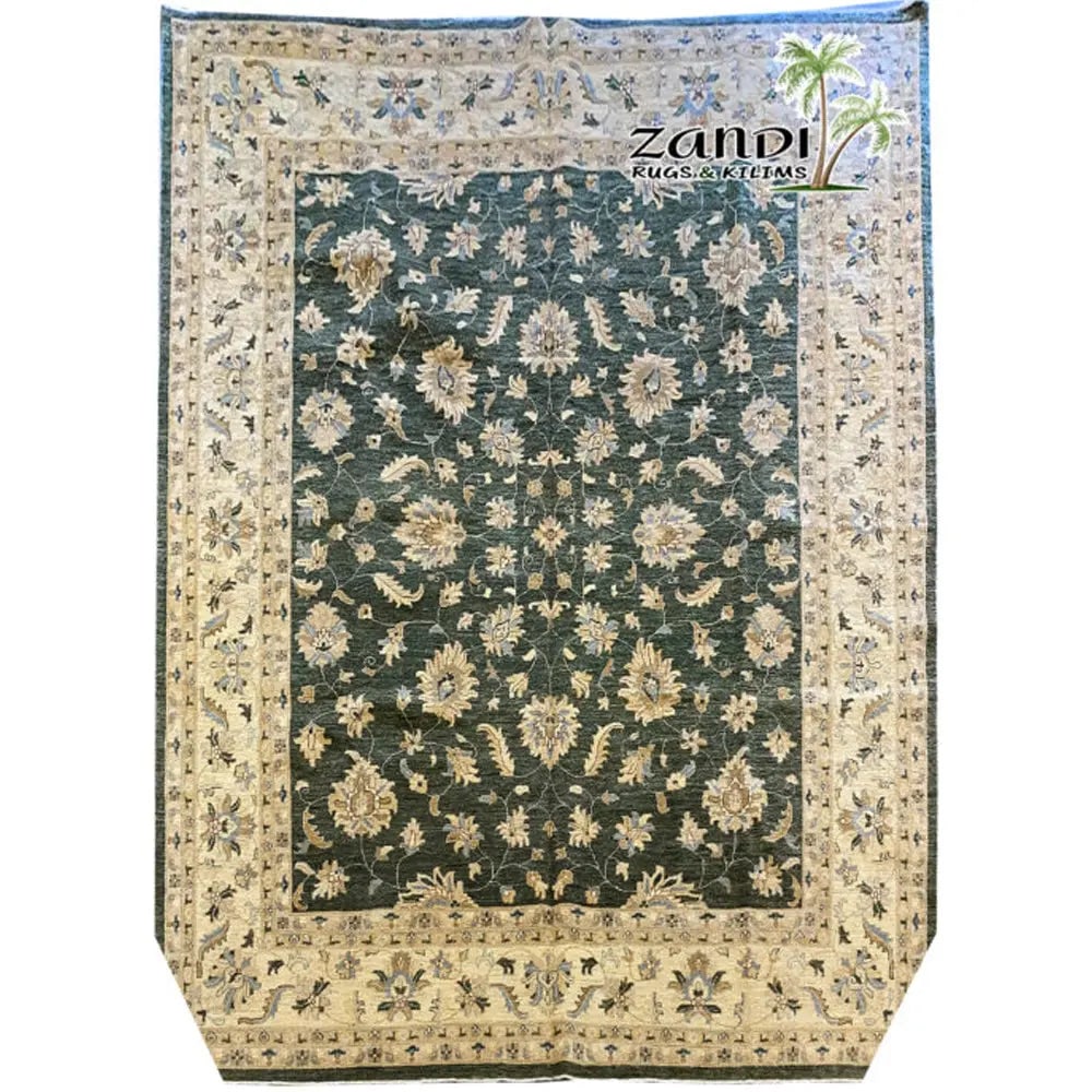 Hand Knotted One Of The Kind Peshawar And Khotan Rug 9' x 11'6" Pes_Kho_156: ABC Rugs Kilims Collection Pakistani Premium Quality Hand Knotted Rug Size 9'X11'6 (Gr10137) (Cream, Green) Hand knotted and meticulously crafted by Pakistan artisans, this stunning Pakistan Hand Knot