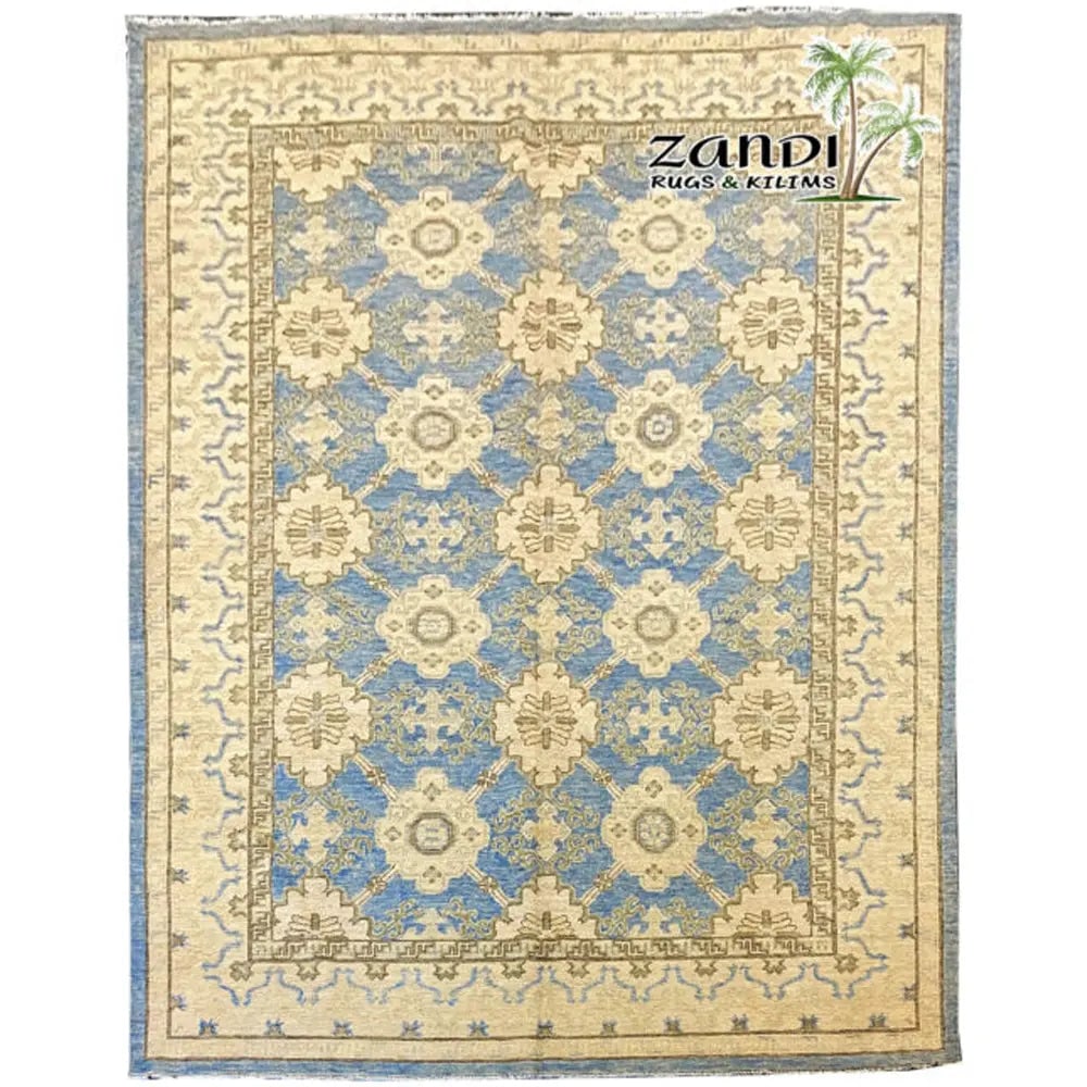 Hand Knotted One Of The Kind Peshawar And Khotan Rug 8'4" x 11'8" Pes_Kho_158: ABC Rugs Kilims Collection Pakistani Hand Knotted Woolen Carpet Size 8'4X11'8 (Gr10181) (Abcr-15) (Cream, Blue) Hand knotted and meticulously crafted by Pakistan artisans, this stunning Pakistan Hand 