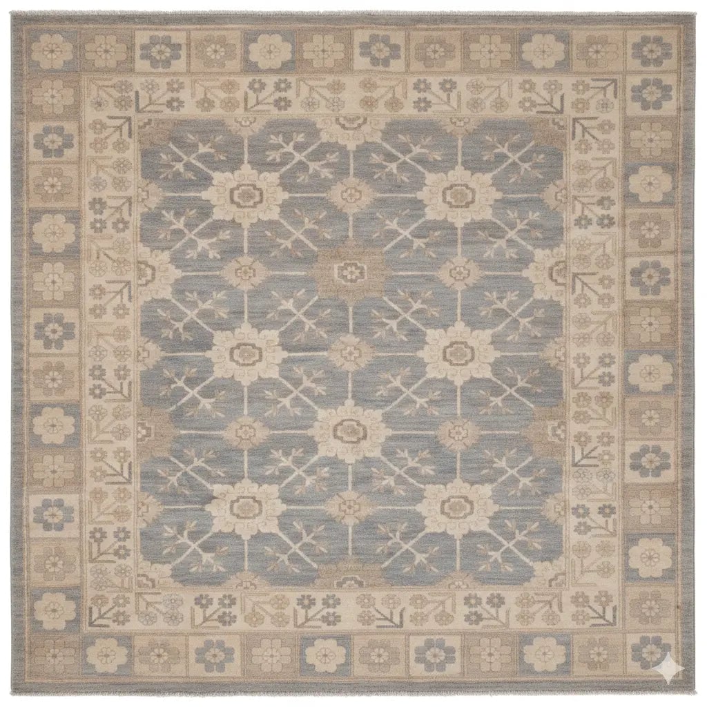 Hand Knotted One Of The Kind Peshawar And Khotan Rug 10' x 7'11" Pes_Kho_165: ABC Rugs Kilims Collection Pakistani Khotan Design Hand Knotted Wool/Cotton | Size 10'X 7'11 Gr15953 (Abcr15953) (Camel, Gray) Hand knotted and meticulously crafted by Afghan artisans, this stunning A