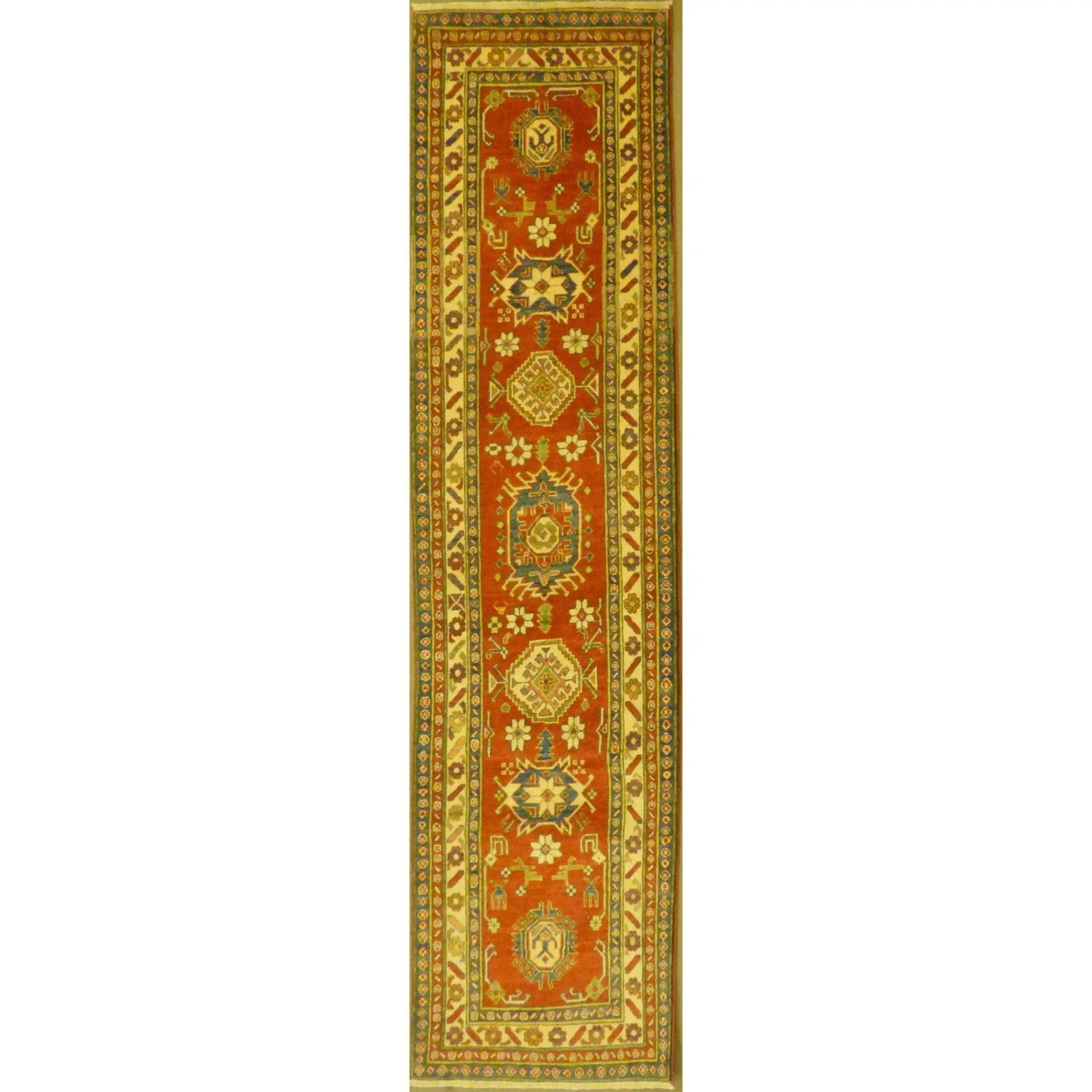 One Of The Kind Kazak Hand-Knotted Rug 2'9" x 12'0" Kz02: ABC Rugs Kilims Collection Unique Super Soft Hand-Knotted Afghani Modern Area Rug Made With Natural New Zealand Wools, Amp And Cotton 2'9 X 12'0 (Abcr04525) (Red, Brown, Gray) Hand knotted and meticul